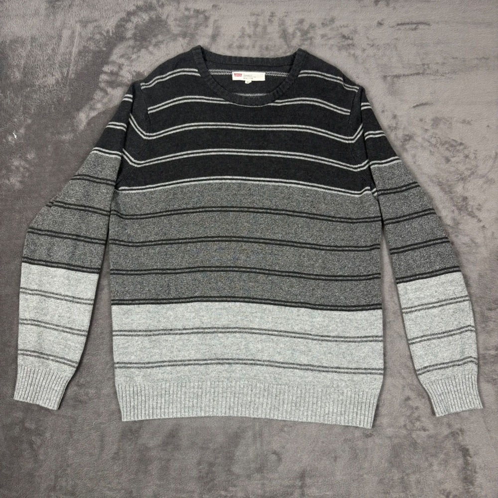 Levi's Sweater Mens L Grey Striped Standard Fit Crewneck Cotton Blend Knit Top
